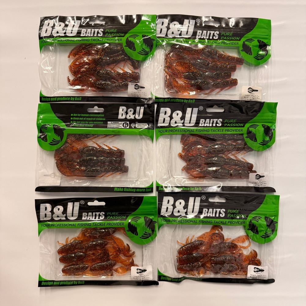 Set of 6 B&U Baits 2.7" & 3.7" Soft Plastic Floating Crawfish Shrimp Fishing